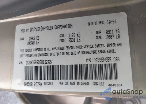 2002 Chrysler Concorde Limited из США, поврежденный, VIN 2C3HD56G92H132427